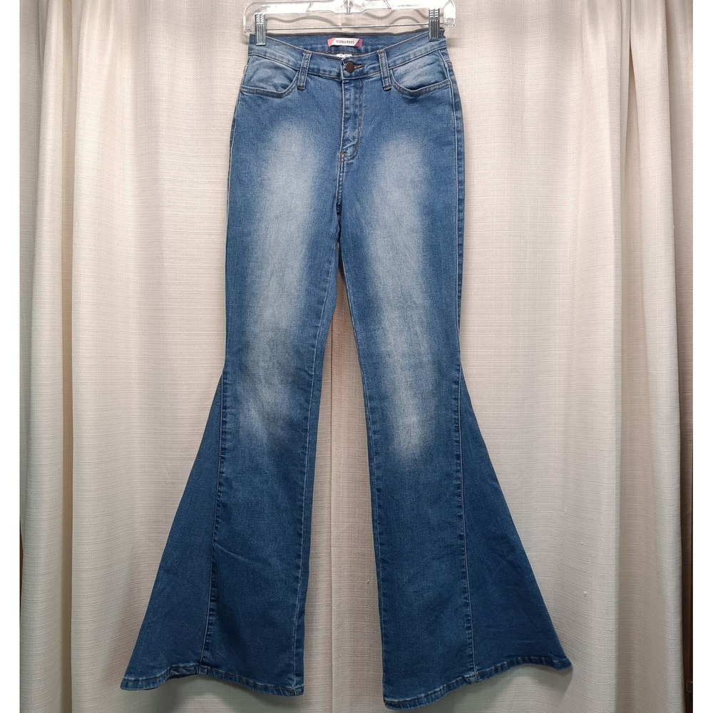 Vibe & Rant Women 9/29 High Waisted Flare Jeans Bell Bottom Medium Wash (24x33)